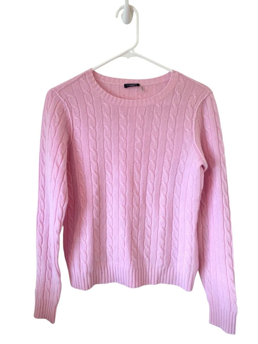 Magaschoni Womens Cable Knit 100% cashmere Sweater Size Small Pink